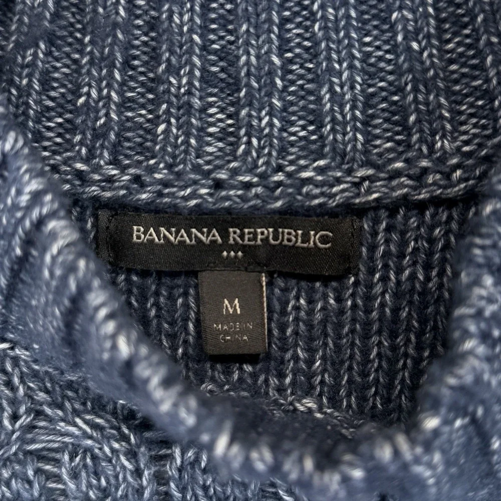 Banana Republic Cable Knit Sweater Mens Medium Blue Knarl Fisherman Preppy
